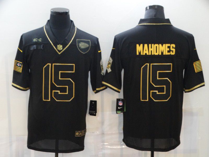 Men Kansas City Chiefs #15 Mahomes Black Retro Gold Lettering 2020 Nike NFL Jersey->houston texans->NFL Jersey